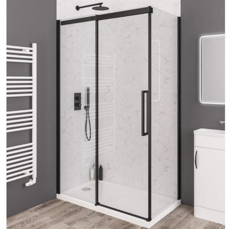 49.6017 Corniche 2000 Matt Black 1600mm Sliding Shower Door with Side Panel