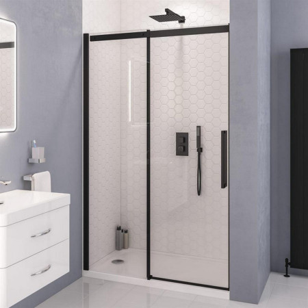 Corniche 2000 Matt Black 1600mm Sliding Shower Door