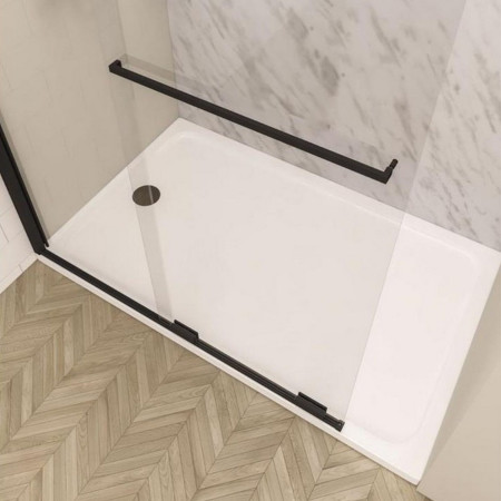 49.7011 Corniche 2000 Matt Black 1400mm Left Hand Sliding Wetroom Panel with a Shower Tray