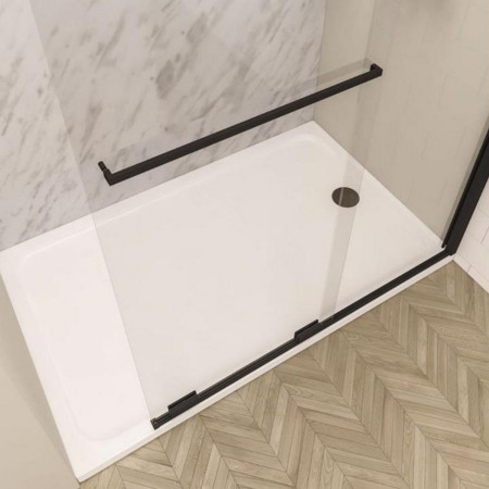 49.7013 Corniche 2000 Matt Black 1200mm Right Hand Sliding Wetroom Panel with a Shower Tray