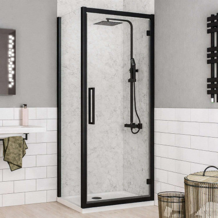 Corniche 2000 Matt Black 760mm Hinged Shower Door