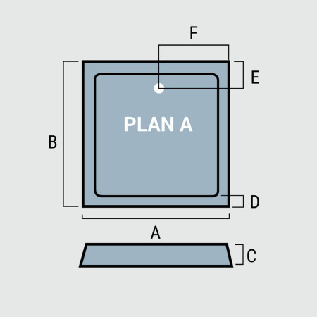 159.2001 Corsair 700mm x 700mm Square Anti Slip Shower Tray Size Diagram