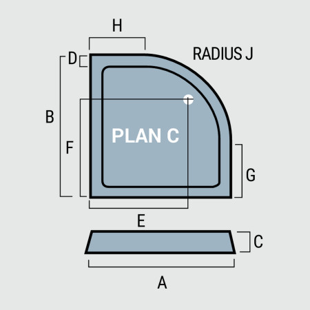 159.1203 Corsair 1000mm x 1000mm Quadrant Shower Tray Size Diagram