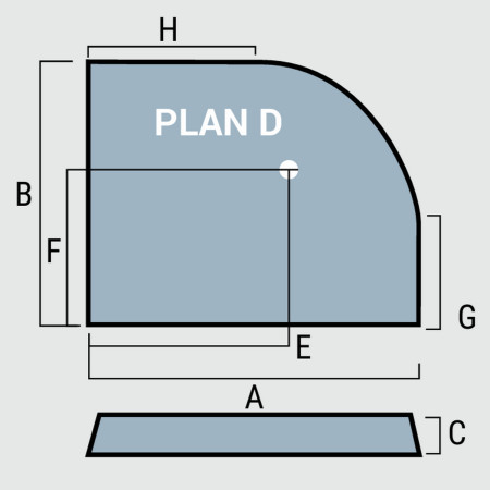 159.3067 Crossland 1200mm x 900mm Black Slate Right Hand Offset Quadrant Shower Tray Technical Drawing