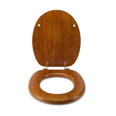 WL515002 Croydex Antique Pine Solid Wood Toilet Seat With Brass Hinges Folded Up