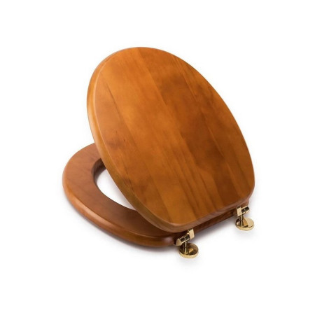 WL515002 Croydex Antique Pine Solid Wood Toilet Seat With Brass Hinges Side View