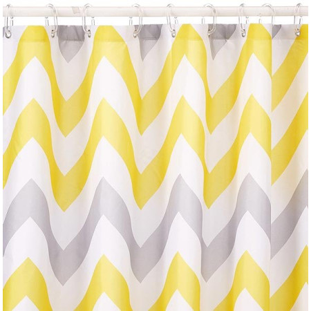 Croydex Textile Shower Curtain - Yellow & Grey Chevron