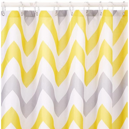 Croydex Textile Shower Curtain - Yellow & Grey Chevron