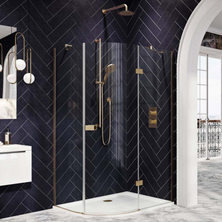 Scudo Dawn Athena 1200 x 900mm Hinged Offset Quadrant Brushed Brass Shower Enclosure