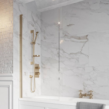 Scudo Dawn Thalia 1500 x 800mm Brushed Brass Single Panel Bath Screen