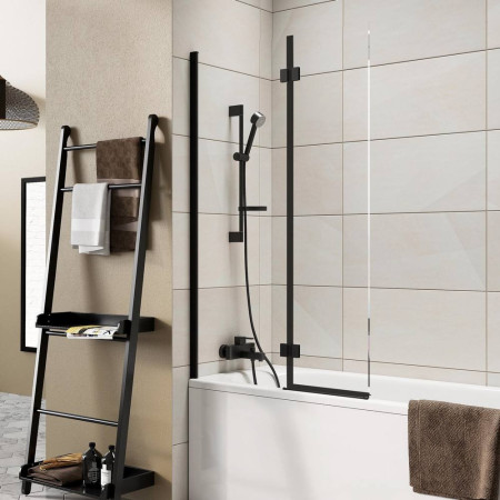 Scudo Dawn Thalia 1500 x 900mm Black Inward Opening Bath Screen