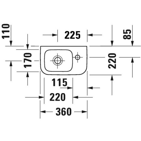 07453600412 Duravit No 1 360mm Wall Mounted 1TH Hand Basin Line Drawing