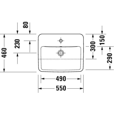 03765500002 Duravit No 1 550mm 1TH Semi Recessed Basin Line Drawing