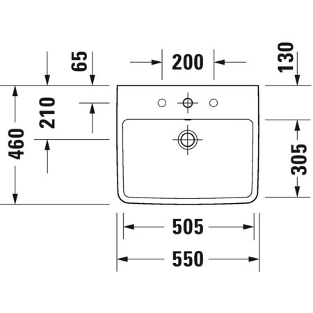 23755500002 Duravit No 1 550mm Wall Mounted 1TH Basin Line Drawing