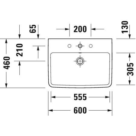 23756000002 Duravit No 1 600mm Wall Mounted 1TH Basin Line Drawing