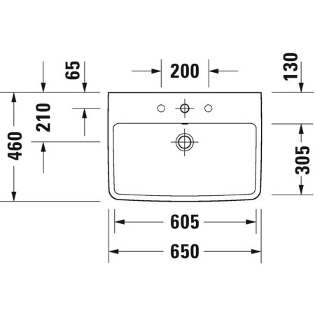 23756500002 Duravit No 1 650mm Wall Mounted 1TH Hand Basin Line Drawing