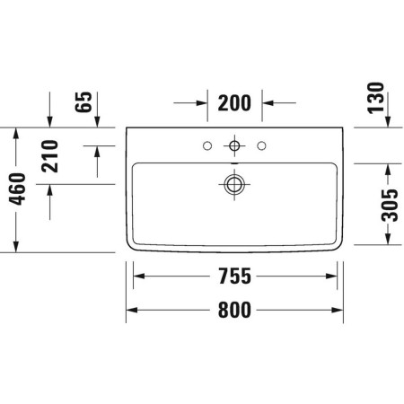 23758000002 Duravit No 1 800mm Wall Mounted 1TH Basin Line Drawing
