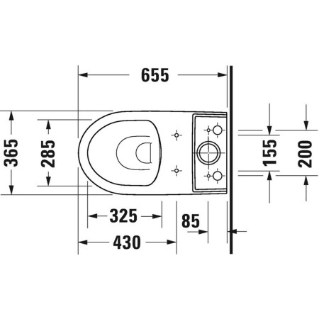 21830900002 Duravit No 1 Close Coupled Open Back Rimless WC Line Drawing