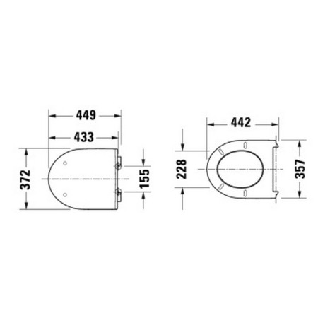 0020790000 Duravit No 1 D Shaped Soft Close White Toilet Seat and Cover Line Drawing