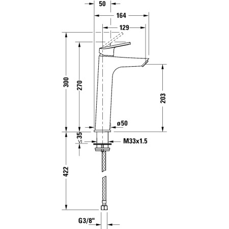 N11030002010 Duravit No 1 Large Chrome Single Lever Basin Mixer Line Drawing