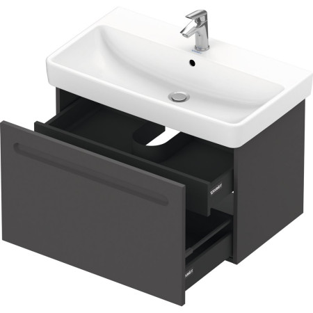 N14383049490000/23758000002 Duravit No 1 Matt Graphite 740mm Wall Hung One Drawer Vanity Unit and Basin Open Drawer