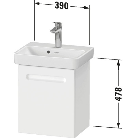 N14266L18180000/07434500002 Duravit No 1 Matt White 390mm Wall Hung Left Handed Vanity Unit and Basin Dimensions Image