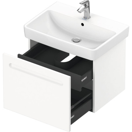 N14382018180000/23756500002 Duravit No 1 Matt White 590mm Wall Hung One Drawer Vanity Unit and Basin Drawer Open