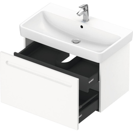 N14383018180000/23758000002 Duravit No 1 Matt White 740mm Wall Hung One Drawer Vanity Unit and Basin Open Drawer