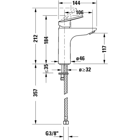 N11021002010 Duravit No 1 Medium Chrome Single Lever FreshStart Basin Mixer Line Drawing