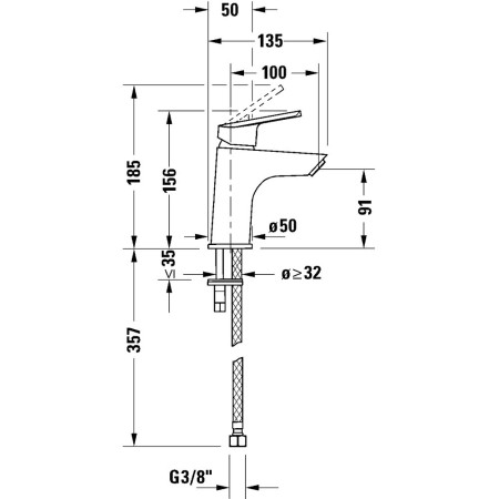 N11011002010 Duravit No 1 Small Chrome Single Lever FreshStart Basin Mixer Line Drawing