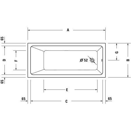 700487000000000 Duravit No 1 White 1500 x 700mm Single Ended Bath Line Drawing