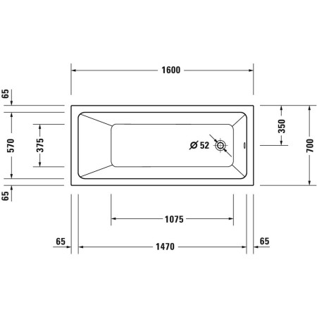 700488000000000 Duravit No 1 White 1600 x 700mm Single Ended Bath Line Drawing