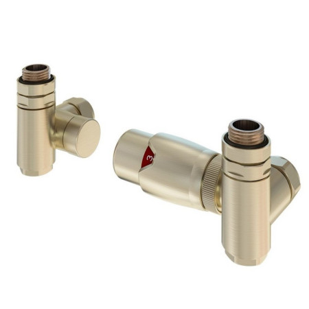 Eastbrook 15mm Brushed Brass Dual Fuel Corner Thermostatic Radiator Valves