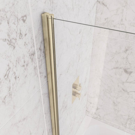 49.0112 Eastbrook 6mm Straight 1400 x 800mm Bath Screen in Brushed Brass Frame Close Up