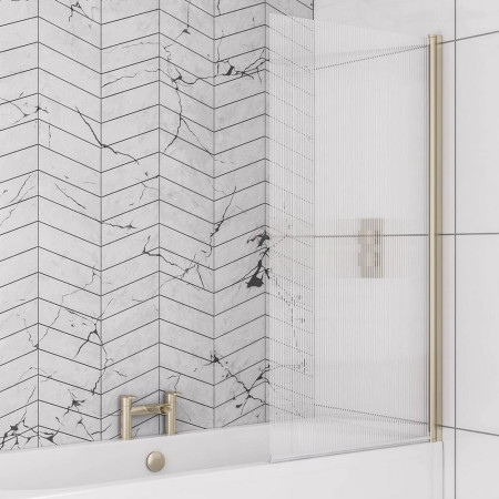 Eastbrook 5mm Straight Brushed Brass Right Hand Fluted Bath Screen