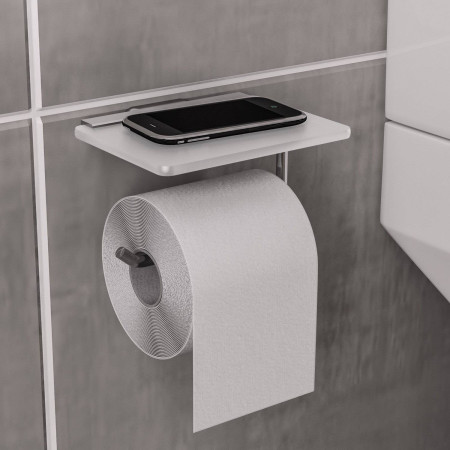 52.404 Eastbrook Asti Chrome Toilet Roll Holder with Glass Shelf Lifestyle