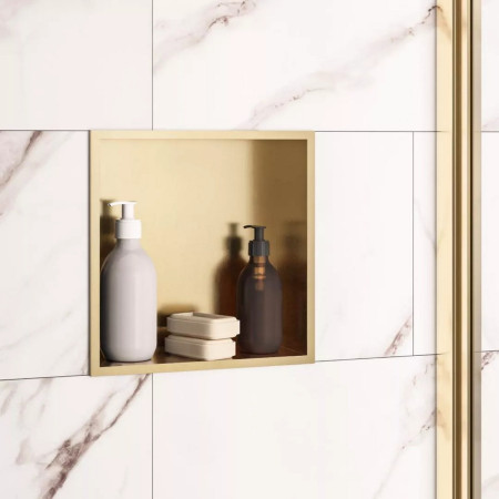 52.721 Eastbrook Brushed Brass 300 x 300mm Shower Niche Lifestyle