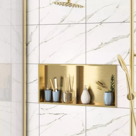 52.724 Eastbrook Brushed Brass 600 x 300mm Shower Niche with Shelf Lifestyle