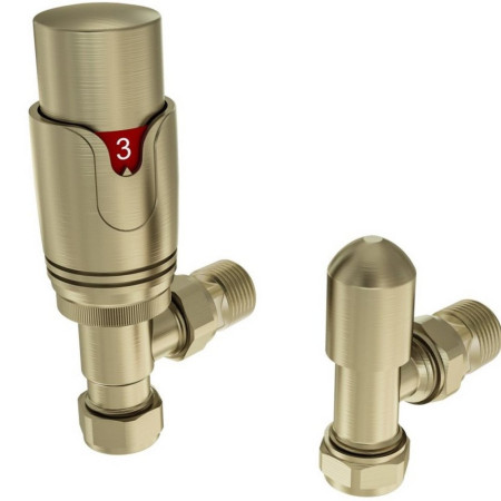 Eastbrook Brushed Brass Angled 15mm Thermostatic Radiator Valves