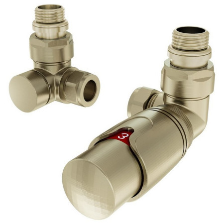 Eastbrook Brushed Brass Corner 15mm Thermostatic Radiator Valves