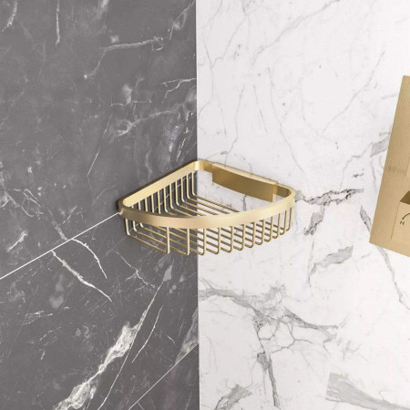 Eastbrook Brushed Brass Removable Corner Shower Basket