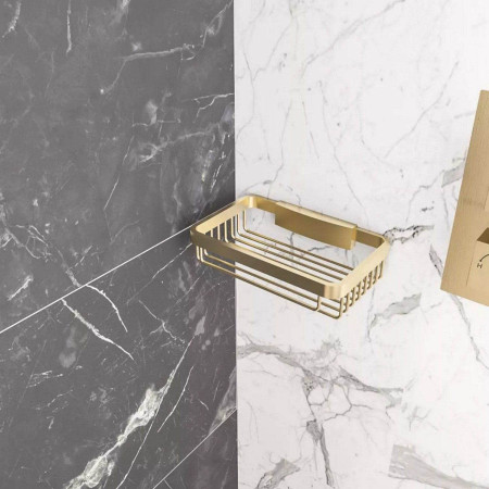Eastbrook Brushed Brass Removable Wall Shower Basket