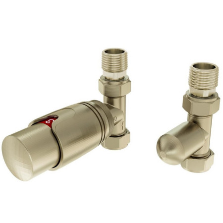 Eastbrook Brushed Brass Straight 15mm Thermostatic Radiator Valves