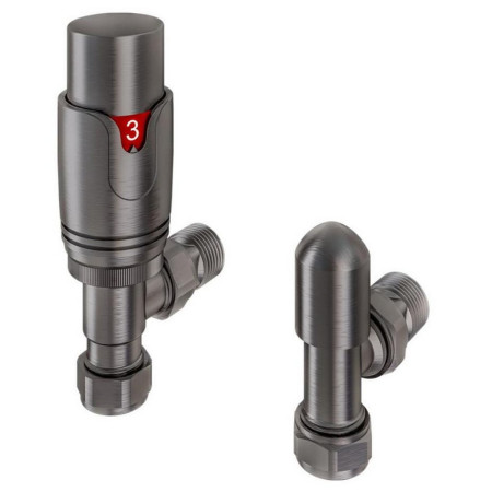 Eastbrook Brushed Gunmetal Angled 15mm Thermostatic Radiator Valves