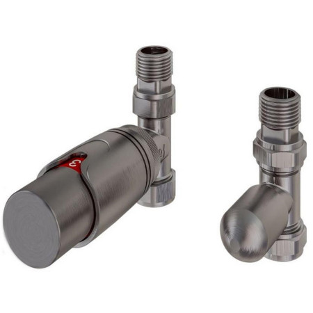 Eastbrook Brushed Gunmetal Straight 15mm Thermostatic Radiator Valves
