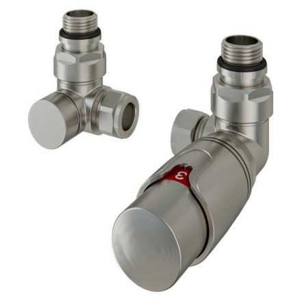 Eastbrook Brushed Nickel Corner 15mm Thermostatic Radiator Valves