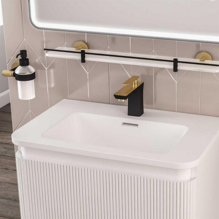 52.509 Eastbrook Catania Black and Brass Soap Dispenser Bathroom Setting