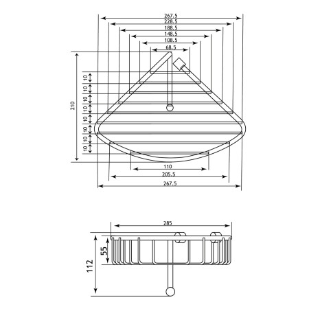 52.206 Eastbrook Chrome Corner Shower Basket Technical Drawing