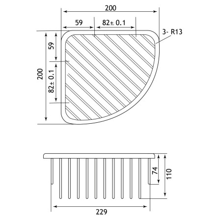 52.211 Eastbrook Chrome Corner Solid Brass Shower Basket Line Drawing