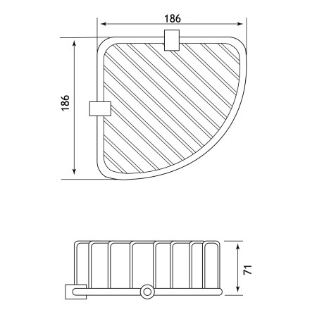 52.201 Eastbrook Chrome Single Corner Shower Basket Technical Drawing